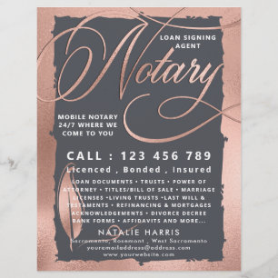 Elegante Rose Gold & Gray Notary Loan Agent Flyer