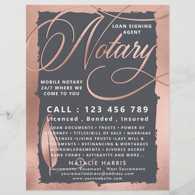 Elegante Rose Gold & Gray Notary Loan Agent Flyer (Vorne)