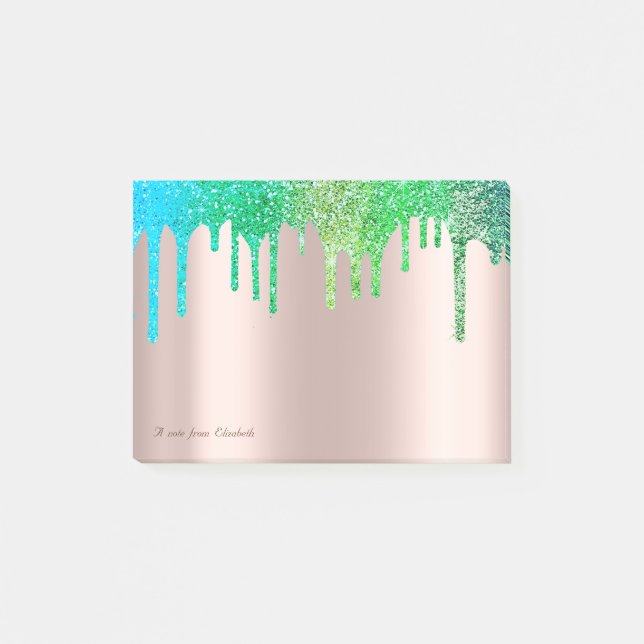 Elegante Rose Gold Green Blue Glitzer Tropfen Post-it Klebezettel (Vorderseite)