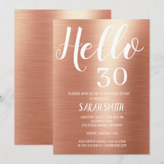 Elegante Rose Gold Hallo 30 Geburtstag Einladung