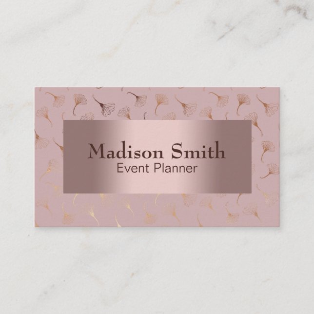 Elegante Rose Gold Hand Drawn Floral Visitenkarte (Vorderseite)