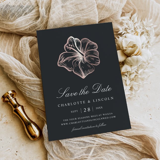 Elegante Rose Gold Hibiskus Blume Hochzeit Save The Date (Von Creator hochgeladen)