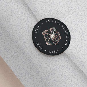 Elegante Rose Gold Hibiskus Blume Personalisiert Runder Aufkleber
