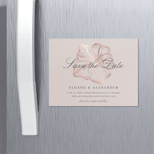 Elegante Rose Gold Hibiskus Hochzeit speichern Sie Magneteinladung