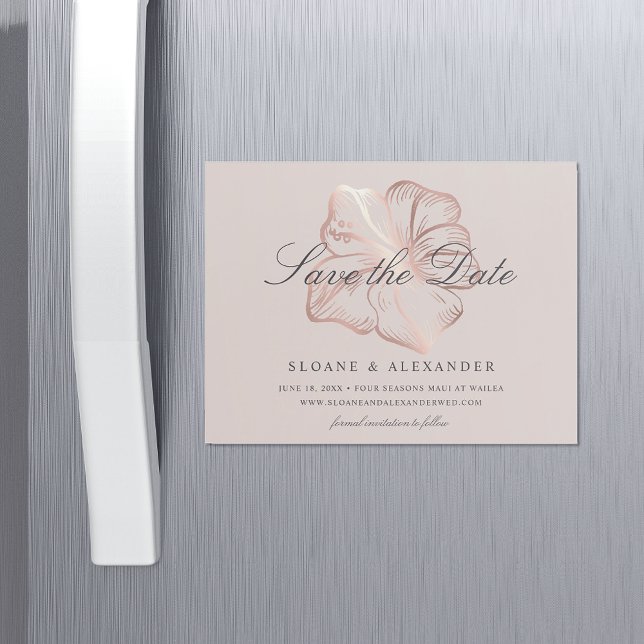 Elegante Rose Gold Hibiskus Hochzeit speichern Sie Magneteinladung (Von Creator hochgeladen)