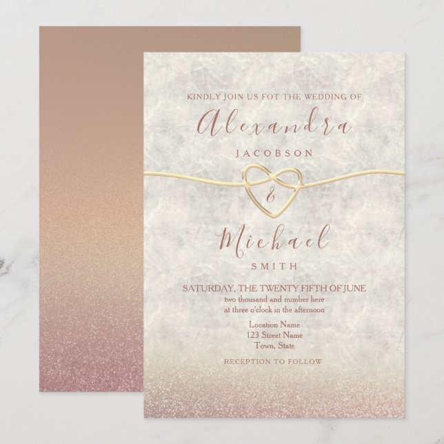 Elegante Rose Gold Hochzeit Einladung (Vorne/Hinten)