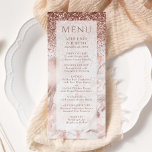Elegante Rose Gold Imitate Glitzer Marble Wedding  Menükarte<br><div class="desc">Ein elegantes Design mit tiefer Rose in einem weißen,  halbtransparenten Rechteck,  auf einer Rose mit Gold und weißem Marmor Hintergrund betont von Imitaten Rose Gold Glitzer.</div>