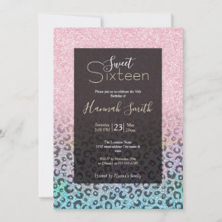 Elegante Rose Gold Iridescent Glitzer Leopard Prin Einladung