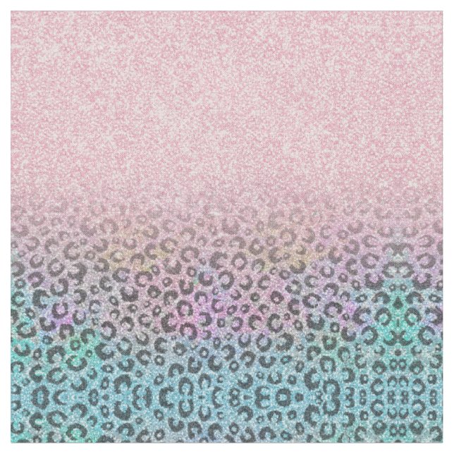 Elegante Rose Gold Iridescent Glitzer Leopard Prin Stoff (Nahaufnahme)