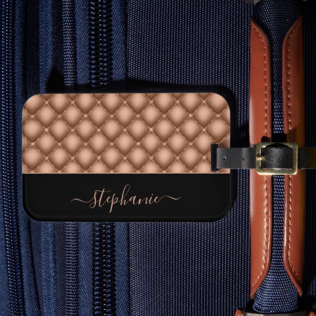Elegante Rose Gold Jewel Tufted Personalisiert Gepäckanhänger (Vorderseite Insitu 4)