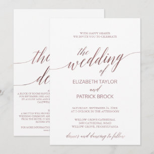 Elegante Rose Gold-Kalligraphie in einer Hochzeit Einladung