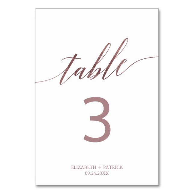 Elegante Rose Gold Kalligraphie Tischnummer (Vorderseite)