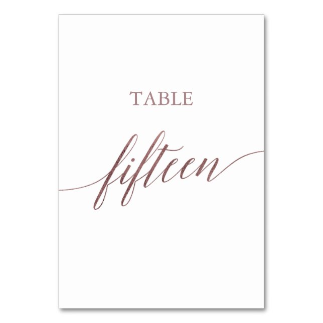 Elegante Rose Gold Kalligraphie Tischnummer Fünfze (Rückseite)