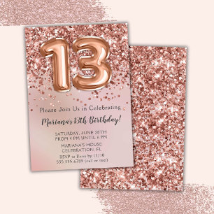 Elegante Rose Gold Kinder Girl 13. Geburtstagsfeie Einladung