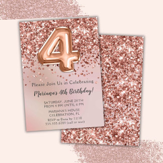 Elegante Rose Gold Kinder Girl 4. Geburtstag Party Einladung