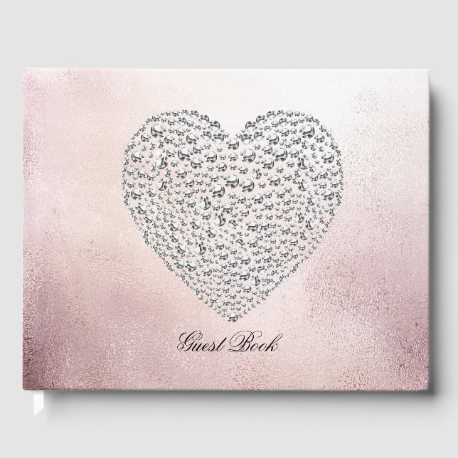 Elegante Rose Gold Kristall Heart Gästebuch (Vorderseite)