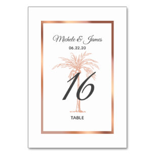 Elegante Rose Gold Kupfer Palme Tree Moderne Hochz Tischnummer
