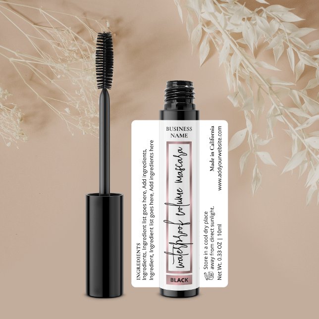 Elegante Rose Gold Lash Serum Kosmetische Tube Mas Etiketten (Elegant white and rose gold effect cosmetic mascara tube wrap around label with fully editable text)