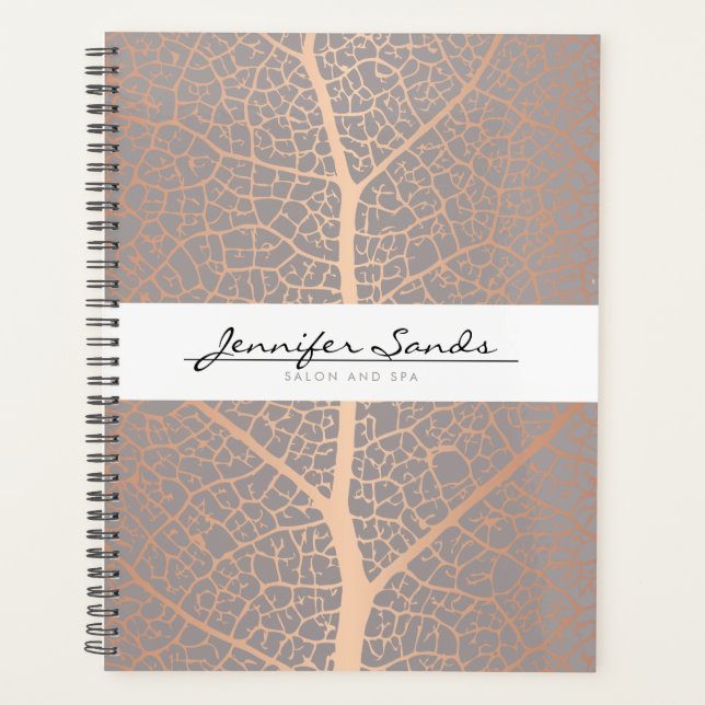 Elegante Rose Gold Leaf Tree Muster Ernennung Planer (Vorderseite)