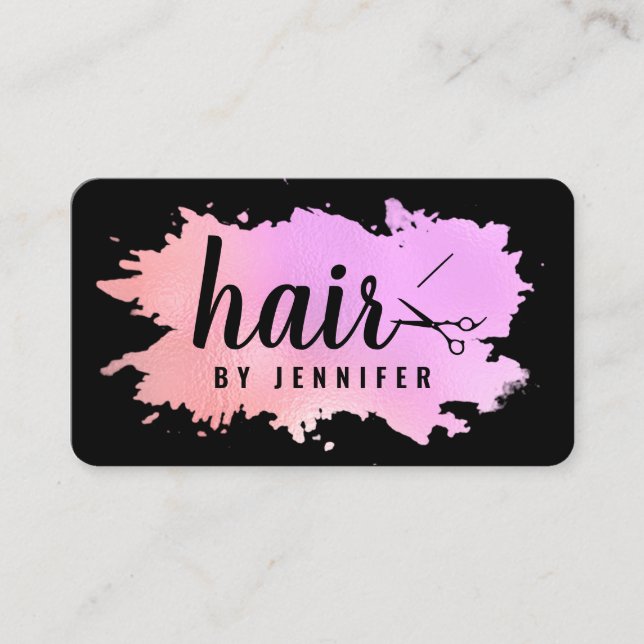 Elegante Rose Gold lila Schere Friseursalbe Visitenkarte (Vorderseite)