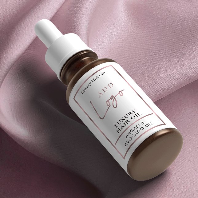 Elegante Rose Gold Logo Haaröl 2OZ Dropper Flasche (Rose gold effect skincare product stickers with space for your logo and product ingredients)