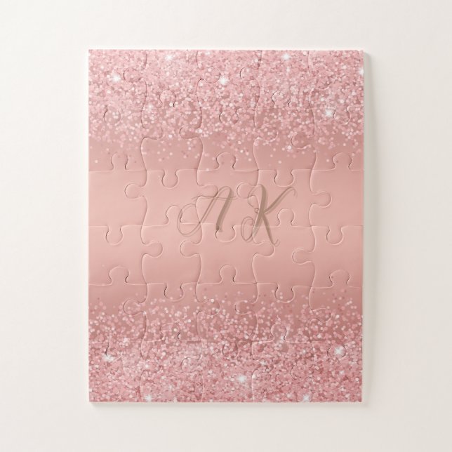 Elegante Rose Gold Luxe Schimmer Monogramm (Vertikal)