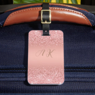 Elegante Rose Gold Luxe Shimmer Monogramm Gepäckanhänger