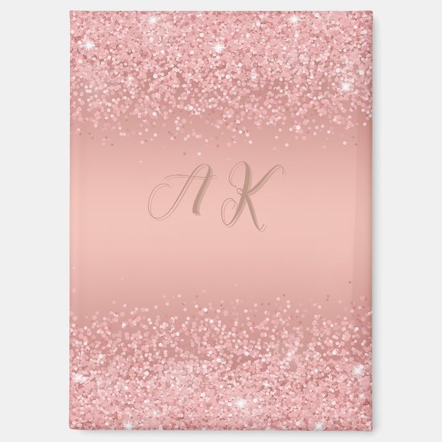 Elegante Rose Gold Luxe Shimmer Monogramm Magnet (Vorderseite)