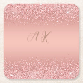 Elegante Rose Gold Luxe Shimmer Monogramm Rechteckiger Pappuntersetzer