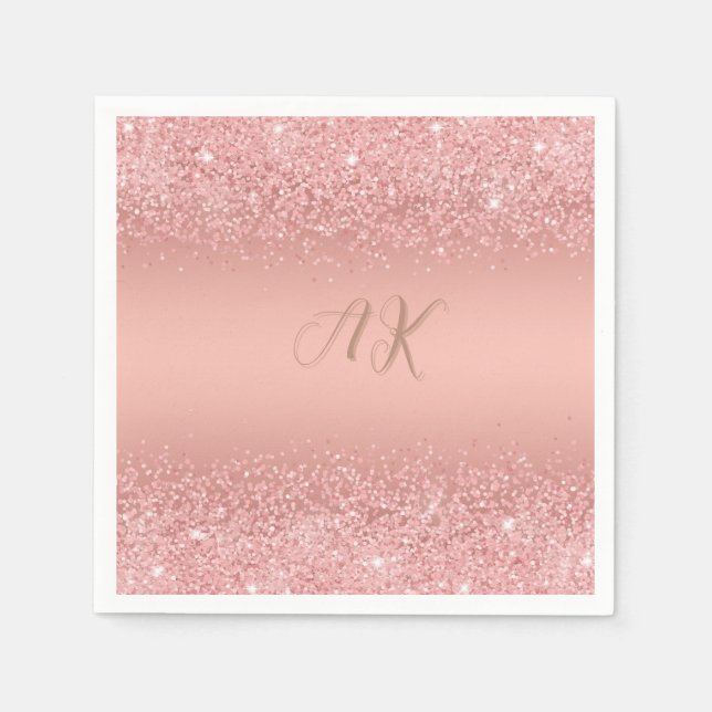 Elegante Rose Gold Luxe Shimmer Monogramm Serviette (Vorderseite)