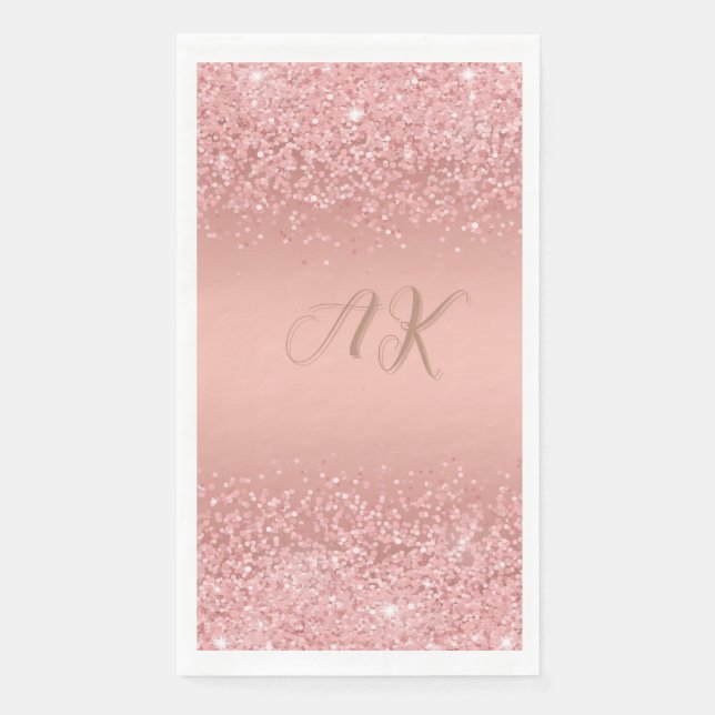 Elegante Rose Gold Luxe Shimmer Monogramm Serviette (Vorderseite)