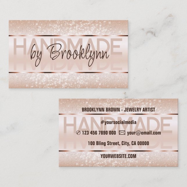 Elegante Rose Gold Luxuriöse Sparkle Glitzer Glam Visitenkarte (Vorne/Hinten)