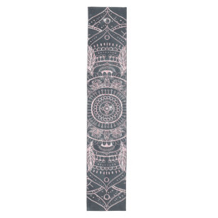 Elegante Rose Gold Mandala Gray Nebel Design Mittelgroßer Tischläufer