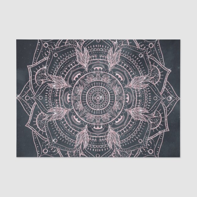 Elegante Rose Gold Mandala Gray Nebel Design Seidenpapier (Vorderseite)