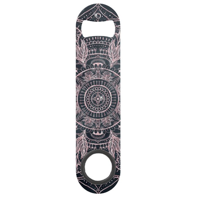 Elegante Rose Gold Mandala Gray Nebel Design Speed Flaschenöffner (Vorderseite)