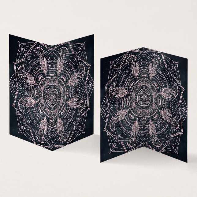Elegante Rose Gold Mandala Gray Nebel Design Visitenkarten (Innenseite und Außenseite)