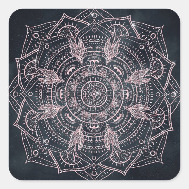 Elegante Rose Gold Mandala Gray Nebula Design Quadratischer Aufkleber (Vorderseite)