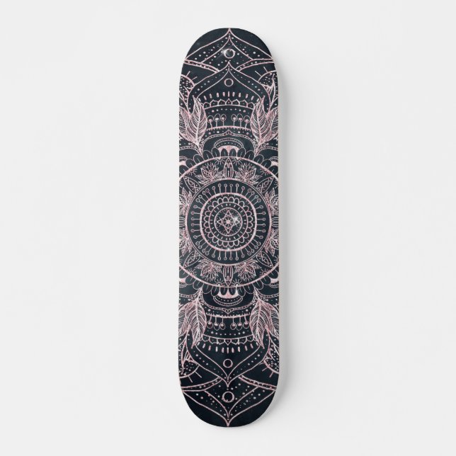 Elegante Rose Gold Mandala Gray Nebula Design Skateboard (Vorne)