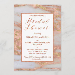 Elegante Rose Gold Marble Script Brautparty Einladung