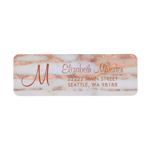 Elegante Rose Gold Marble Script-Rücksendeadresse (Vorne)