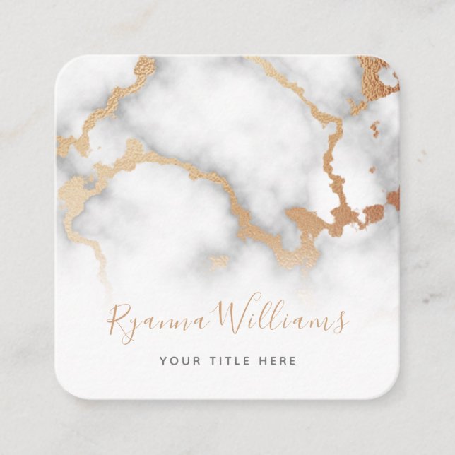 Elegante Rose Gold-Marmor-Kalligrafie-Skript Quadratische Visitenkarte (Vorderseite)