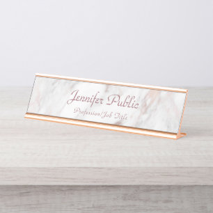 Elegante Rose Gold Marmor Moderne Vorlage Trendy Schreibtischnamensplakette