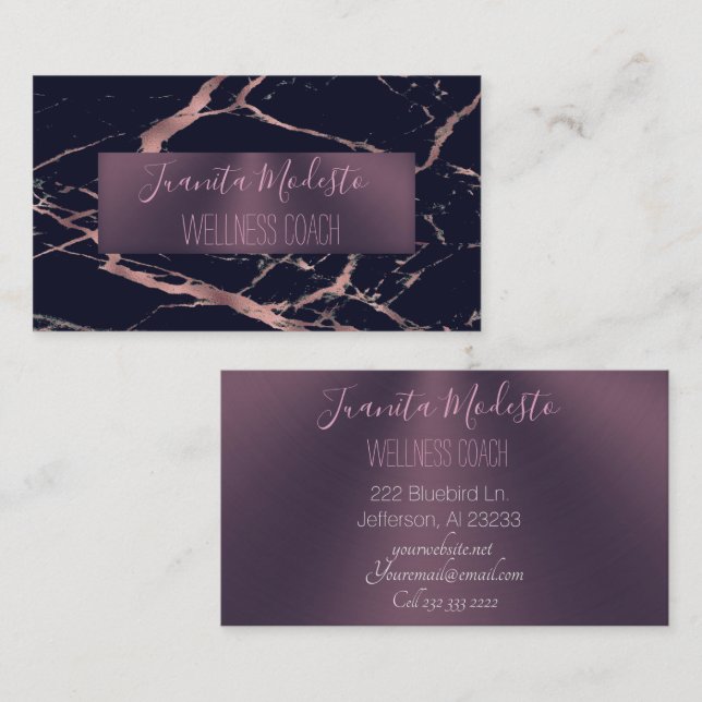 Elegante Rose Gold-Marmor-Visitenkarte Visitenkarte (Vorne/Hinten)