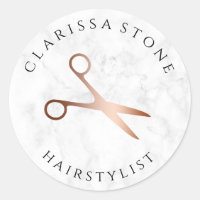 Elegante Rose Gold & Marmorschere Haarstylistin