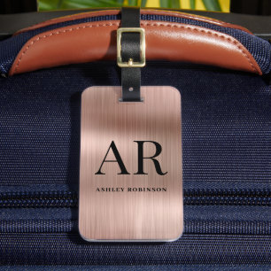 Elegante Rose Gold Metal Monogram 2 Initial Gepäckanhänger