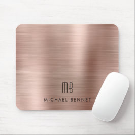 Elegante Rose Gold Metallic Monogram Name Mousepad