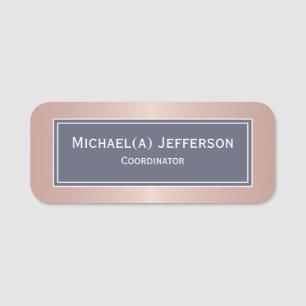 Elegante Rose Gold Metallic Pink & Delft Dunkelbla Namensschild