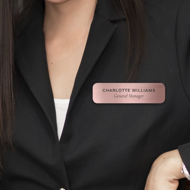 Elegante Rose Gold Metallic Style Business Mitarbe Namensschild (Elegant Rose Gold Metallic Style Business Employee Name Tag
)