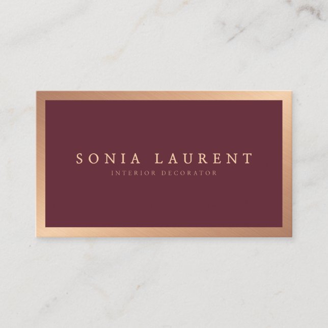 Elegante Rose Gold Metallische Marsala Rot minimal Visitenkarte (Vorderseite)