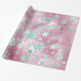 Elegante Rose Gold Mint Weihnachten Schneeflocken Geschenkpapier